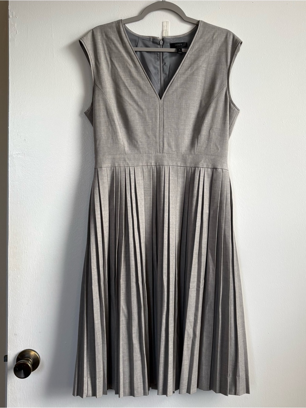 J.CREW Womens Taupe Solid A-Line V-Neck Pleated Sleeveless Zip Dress 8 Knee Wool